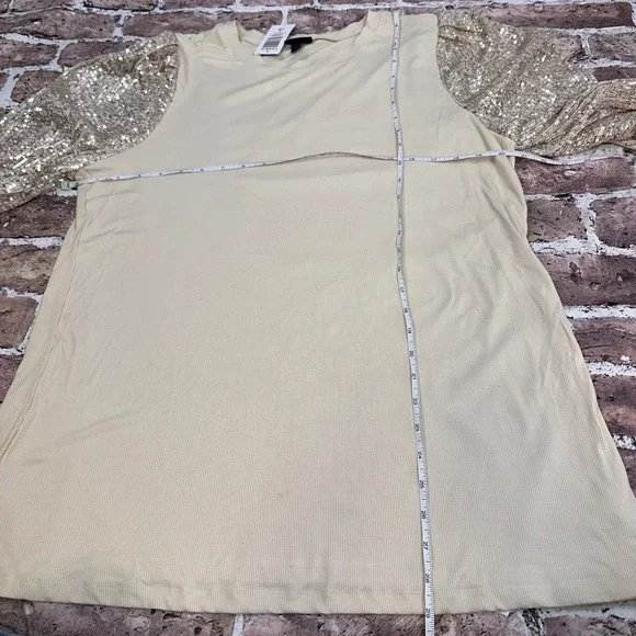 Torrid 2X NWT Champagne Ribbed Crew Neck Sequin Sleeve Long Sleeve Top 41055056 - Picture 11 of 15